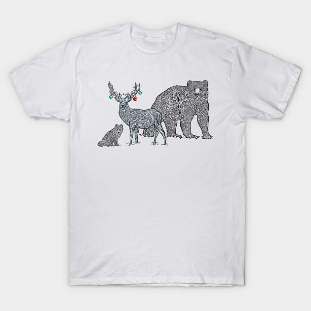 Winter Woodland Animals Xmas T-Shirt by Vector Deluxe